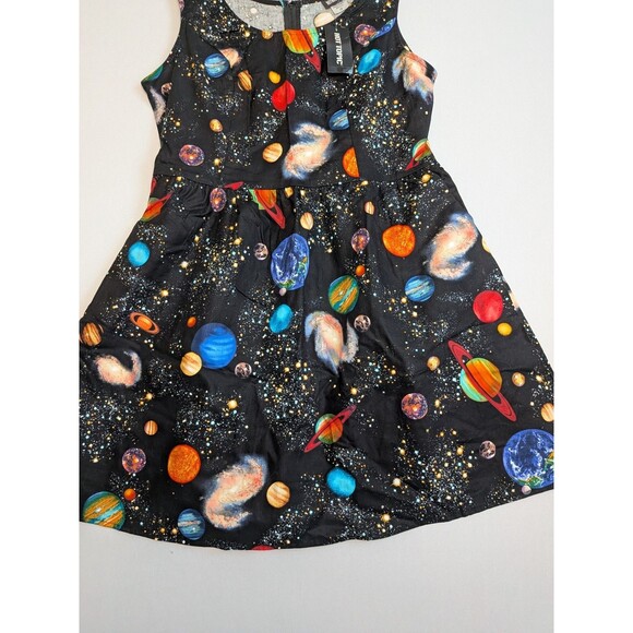 Retrolicious Black Fit & Flare Space Print Sleeveless Dress L Planets Galaxies - Picture 4 of 10